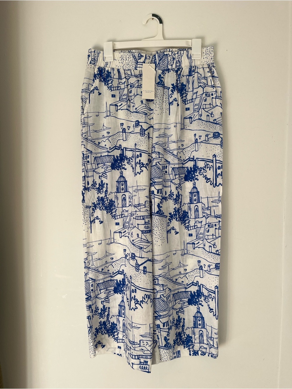 Calypso St. Barth White and Blue nautical print wide leg pants